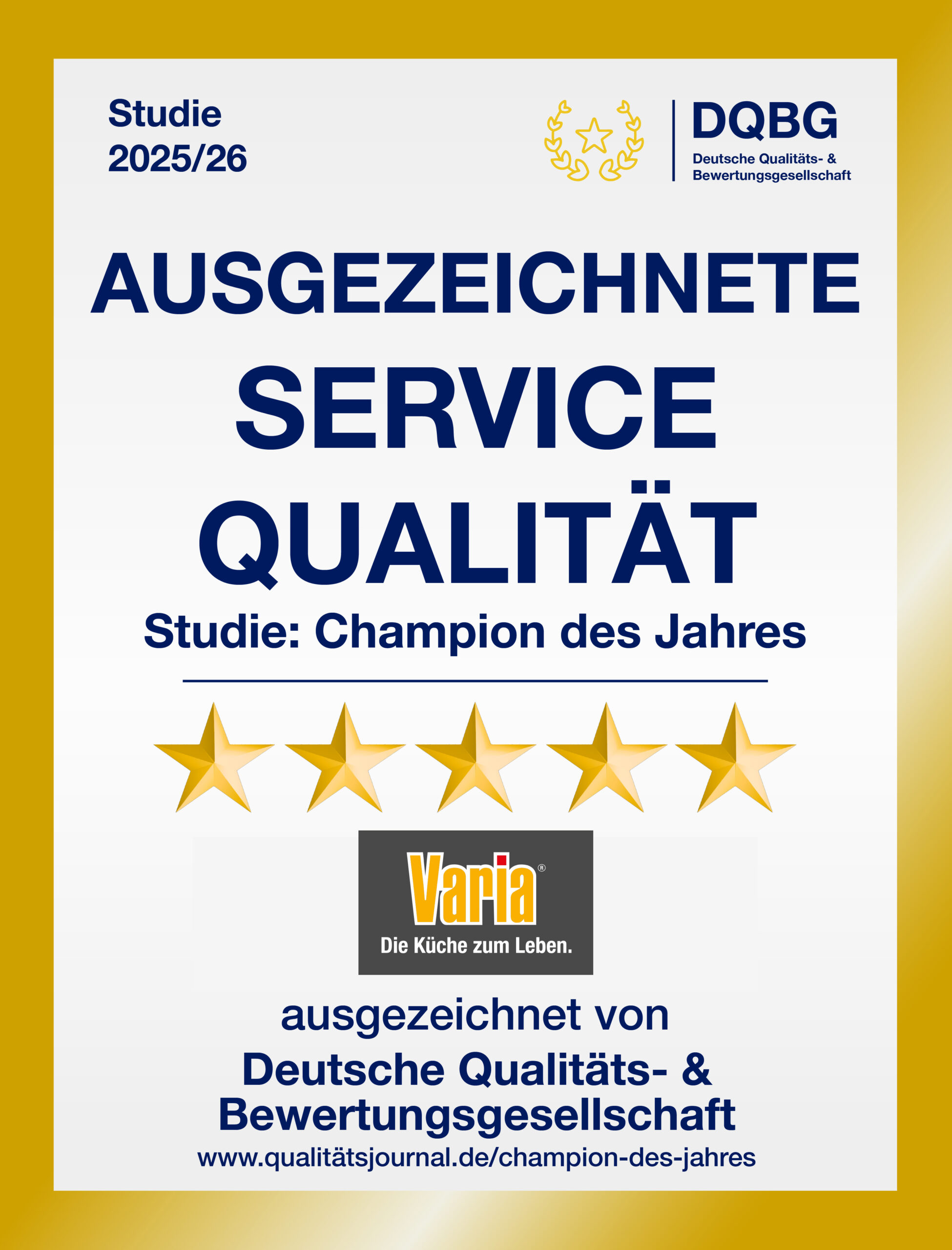 Auszeichnung für Service-Qualität von Varia Küchenstudios